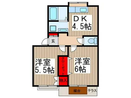 メゾンオリエンタル(2DK/1階)の間取り写真