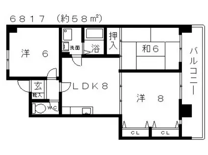 近鉄南大阪線 高見ノ里駅 徒歩8分 5階建 築31年(3DK/1階)の間取り写真