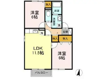 グリーンベルズ B棟(2LDK/1階)の間取り写真