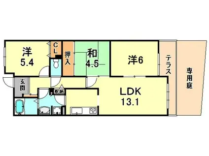 パーク・ハイム摩耶(3LDK/1階)の間取り写真