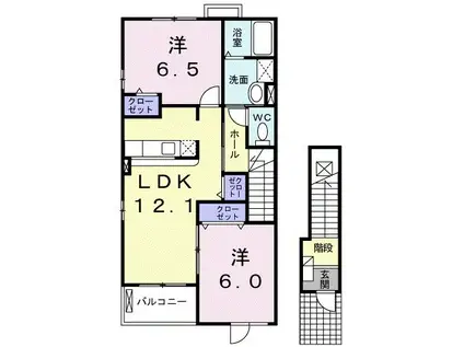 フィオーレII C(2LDK/2階)の間取り写真