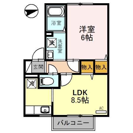 沙羅の木(1LDK/2階)の間取り写真