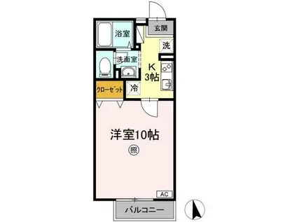 秋桜 B棟(1K/1階)の間取り写真