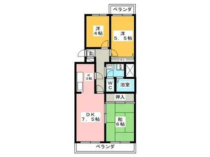 越谷シティハウス5号棟(3LDK/2階)の間取り写真