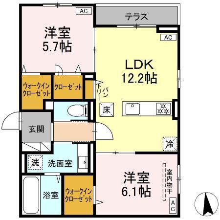 CLASSEUM仙台小田原 II(2LDK/1階)の間取り写真