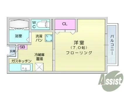 CASAデルフィー(1K/1階)の間取り写真