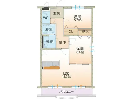 ハートフルマンションカンパーニュ(2LDK/2階)の間取り写真