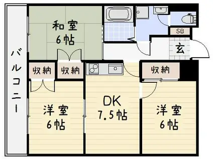 サンラビール小倉(2DK/8階)の間取り写真