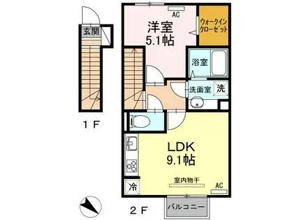 カーサ・ラッフィナートII(1LDK/2階)の間取り写真
