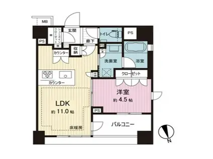 アデニウム東京八丁堀(1LDK/4階)の間取り写真