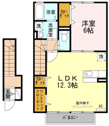 エスポワール横須(1LDK/2階)の間取り写真