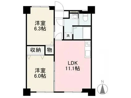 ヴィラ・アンソレイエ鶴市(2LDK/3階)の間取り写真