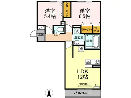 シオンKY II号館(2LDK/2階)の間取り写真