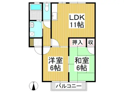 ウィンディア村田(2LDK/1階)の間取り写真