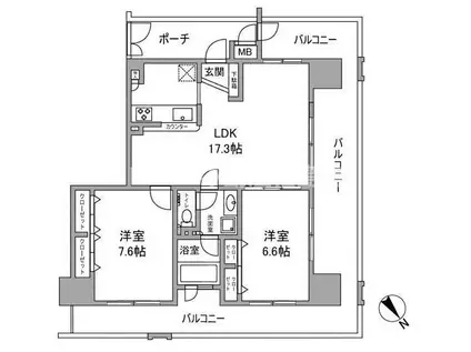 ルナタワーハリウッドプレイス(2LDK/6階)の間取り写真