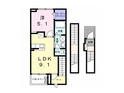 平川東垣外アパート(1LDK/3階)の間取り写真