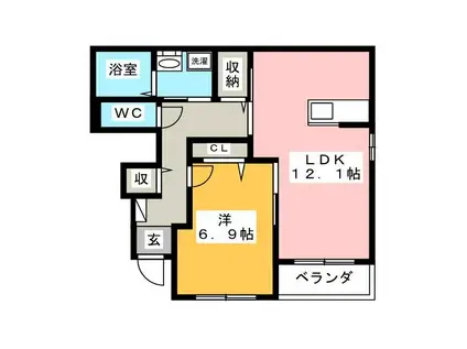 グランエストII(1LDK/1階)の間取り写真