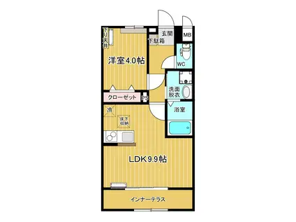 グリーンコートつくば A棟(1LDK/1階)の間取り写真