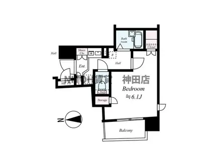 メインステージ日本橋箱崎II(1K/2階)の間取り写真