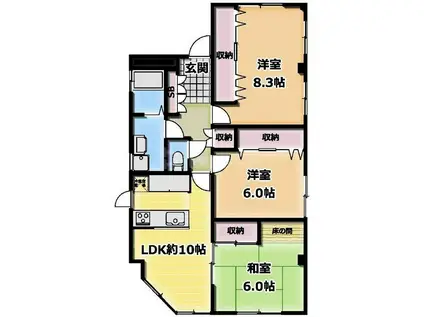 市川大州マンション(3LDK/3階)の間取り写真