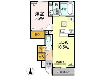 プランドールVII A棟(1LDK/1階)の間取り写真