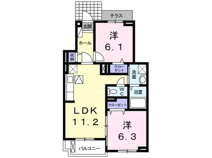 舞子坂ヒルズIII(2LDK/1階)の間取り写真
