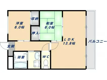 シロハイヌ小阪(2LDK/4階)の間取り写真