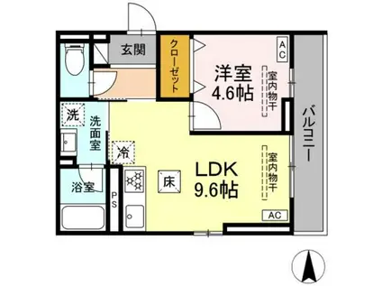 CHARM高倉(1LDK/1階)の間取り写真