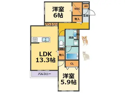 ウエストポトス(2LDK/1階)の間取り写真