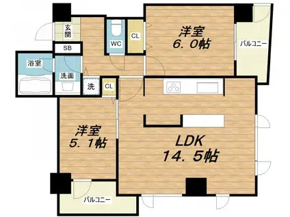 クロスレジデンス大阪新町(2LDK/12階)の間取り写真