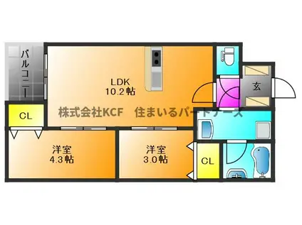 GLANZ 六ツ門(2LDK/3階)の間取り写真