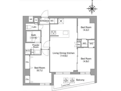 コンフォリア・リヴ永福町(3LDK/4階)の間取り写真