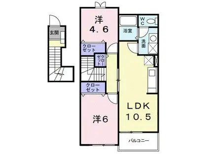 カーサ デ エテルナ B(2DK/2階)の間取り写真