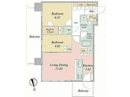 シティタワーズ東京ベイ ウエストタワー(2LDK/23階)の間取り写真