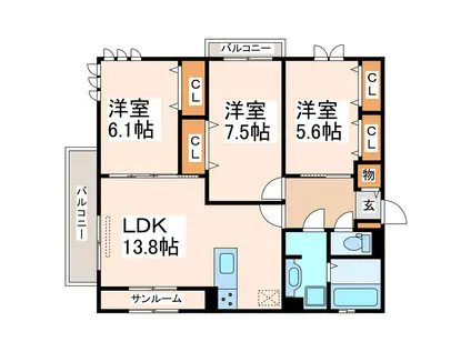 ルボア十禅寺(3LDK/2階)の間取り写真