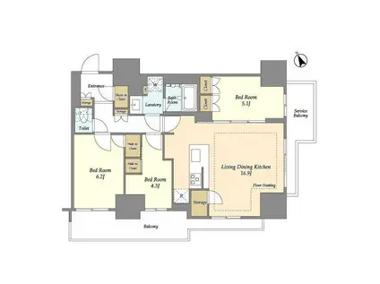 オアーゼ日暮里レジデンス(3LDK/12階)の間取り写真