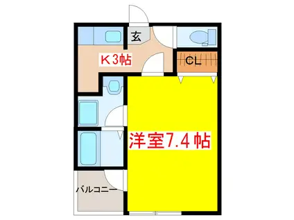 エミリア川内08(1K/1階)の間取り写真