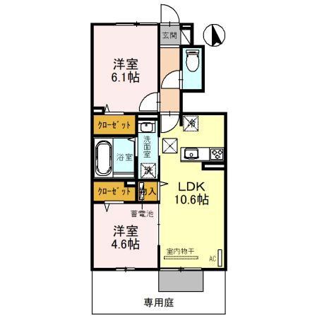 ラヴィーベール江井島(2LDK/1階)の間取り写真