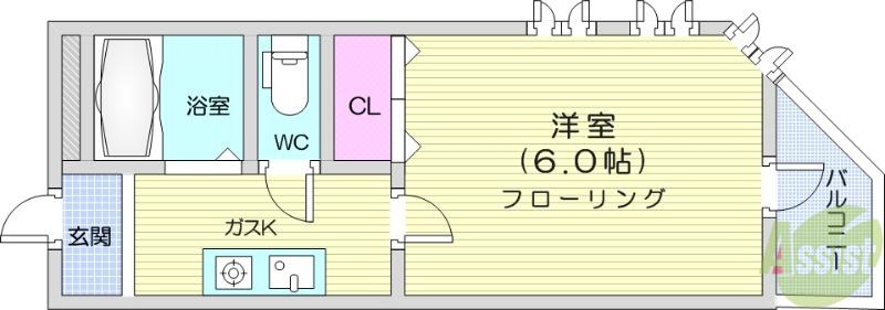 スカイヒルズ川内(1K/2階)の間取り写真