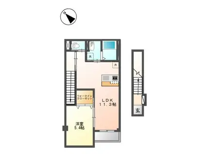 グランタートル(1LDK/2階)の間取り写真