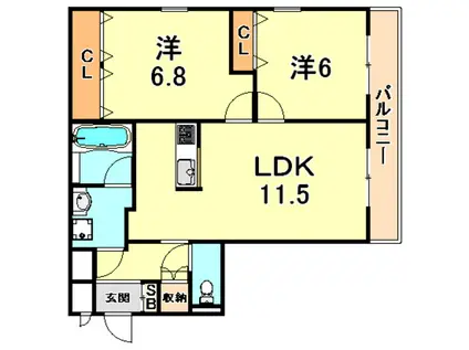 フェリーチェ住吉(2LDK/3階)の間取り写真