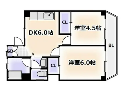 ユートーマンション(2DK/4階)の間取り写真