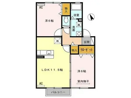 ローズコート平清水 C(2LDK/2階)の間取り写真