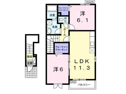 ヴァンパシフィークA(2LDK/2階)の間取り写真