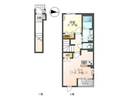 CHAT NOIR FFF(1LDK/2階)の間取り写真