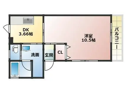 ランドールK A(1K/1階)の間取り写真