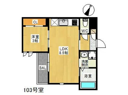 GRANDTIC SKY PALACE大橋(1LDK/1階)の間取り写真