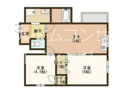 ウエストヒルズ(2LDK/3階)の間取り写真
