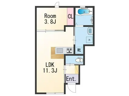 LEANARU加納(1LDK/1階)の間取り写真