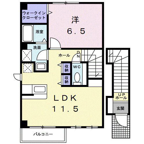 マンダリーヌ・U(1LDK/2階)の間取り写真